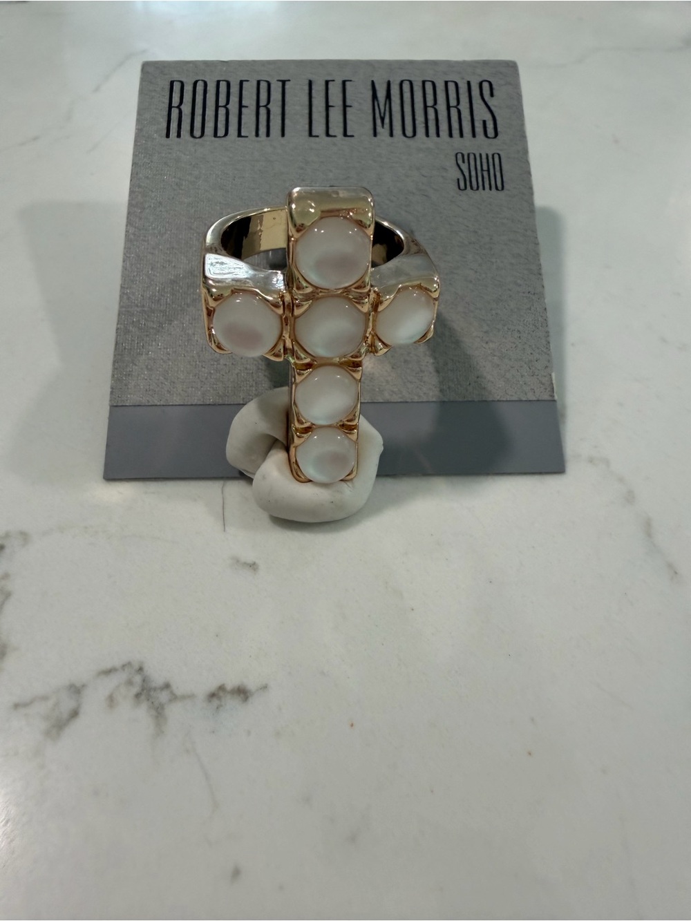 Robert Lee Morris Gold Ring with White Cabochons Cluster